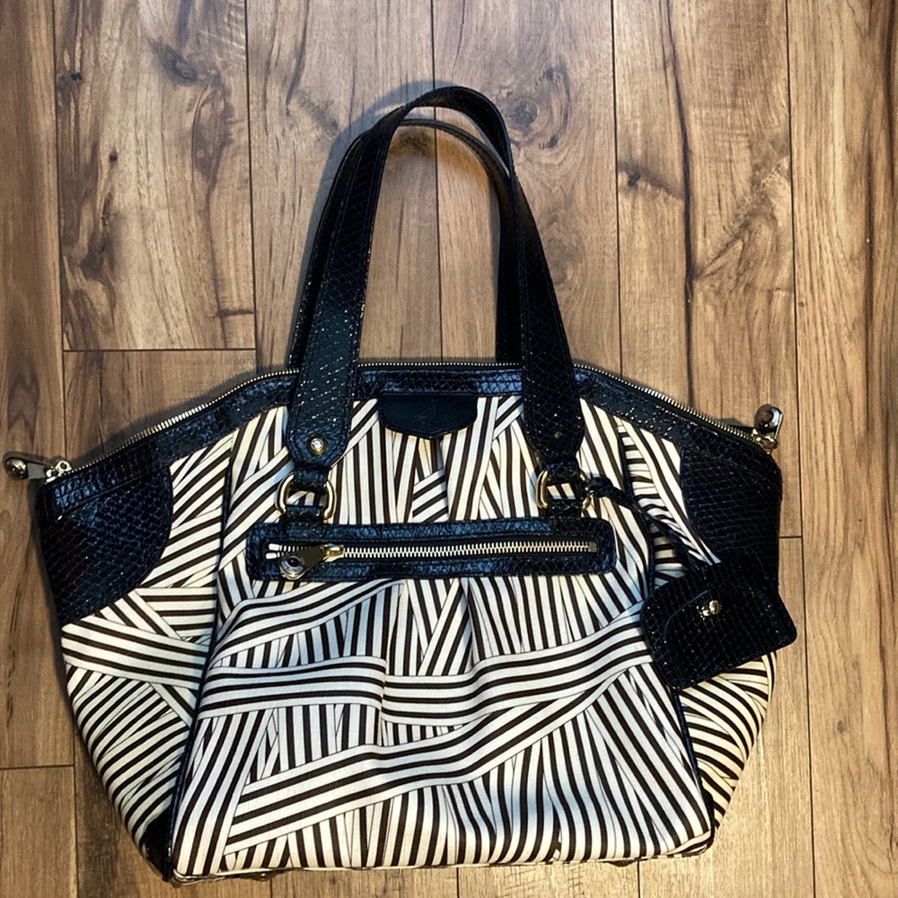 Henri Bendel Disturbed Stripe Zipper Tote Luggage Carry-On Authentic Striped